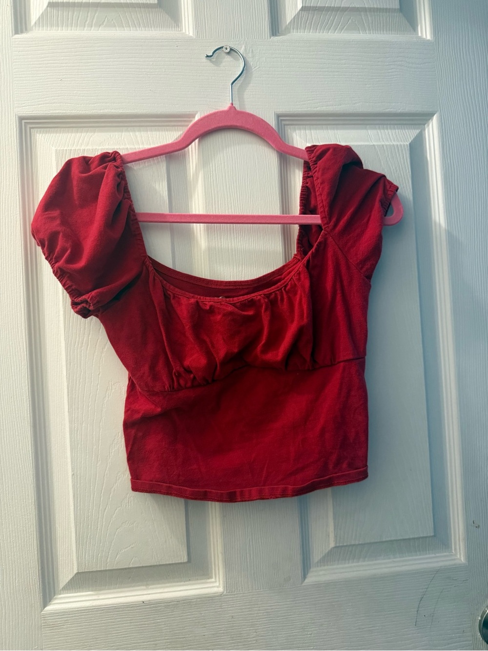 Hollister Red Puff Sleeve Square Neck Crop Top